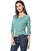 Allegra K Women's Striped Long Raglan Sleeves V Neck Top L Green