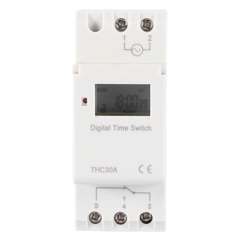 THC 30A Digital DIN Rail Timer Switch Programmable Electronic LCD Time Control Switch 16 On/Off Timer Settings for Street Lamp Neon Lamp etc(12V)