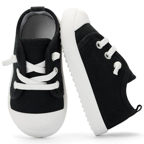 Toddler Sneakers Boys Girls Red Sneakers Little Kids Canvas red-Black-White Shoes with Soft Sole Breathable Walking Shoes Unisex Child Causal Running Shoes for 1-2-3-4-5-6-7years Old Toddlers