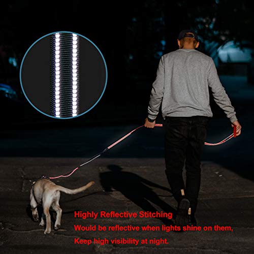 5-8Ft Dog Leash 6-in-1 Multifunctional Heavy Duty Leash with Soft Padded Traffic Handle and Highly Reflective Threads, Shock Absorbing Bungee Leash Rope with Car Seat Belt for Medium and Large Dogs