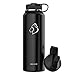 BUZIO Double Wall Stainless Steel Sports Water Bottle, BPA-Free Flex Cap and Straw Lid, 40 Ounces, Black