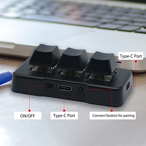 PCsensor 3 Key Mini Keypad Wireless USB 2 in 1 Mechanical Gaming Macro Keyboard Customized Programmable OSU Keypad with RGB Led for PC Gaming OSU Office Work HID