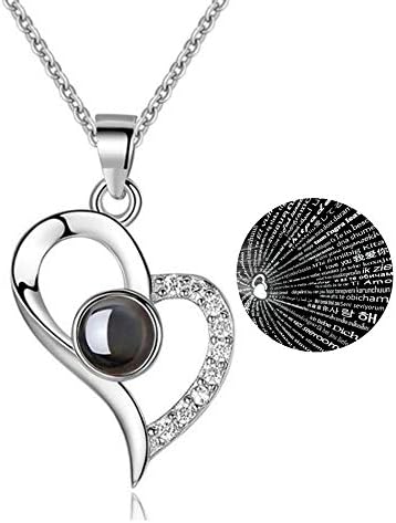 Women Love Heart Necklace Memory Projection,100 Languages to Express I Love You Pendant Jewelry Best Gift for Lover Girlfriend