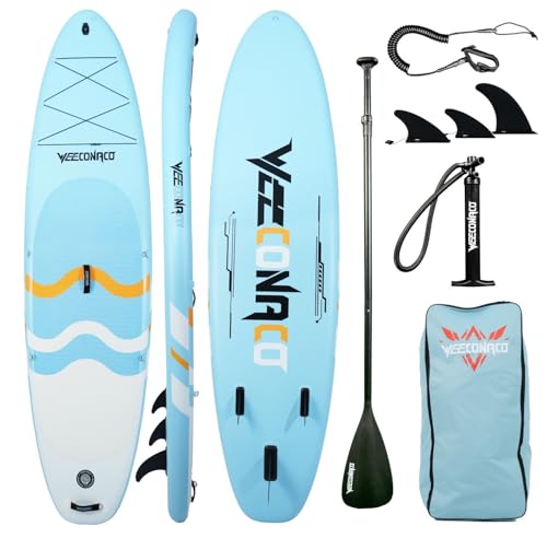 Weeconaco 10'6 inch Sup Board Set, 320 cm Stand Up Paddling Board, Inflatable, Advanced, 200 kg, Complete Accessories, Adjustable Paddle, Beginner, with Universal Camera Mount