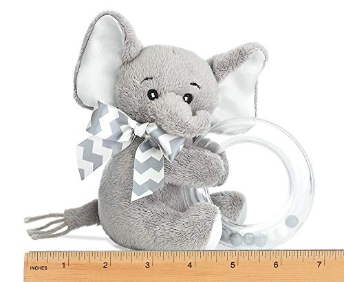 bearington baby lil 'spout - sonajero de juguete con forma de elefante gris de peluche de felpa, 5.5 pulgadas