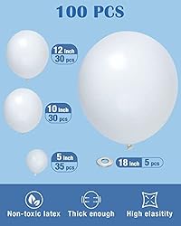 Styirl White Party Latex Balloons - 100 pcs