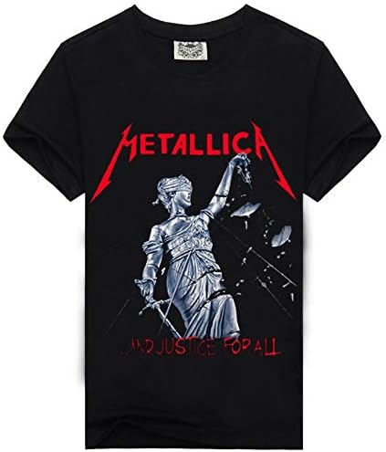 wangxiyan Summer Men's Fashion Heavy Metal Band Metallica and Justice for All Printed T Shirt Casual Statue of Liberty Pattern O Neck Short Sleeves Tops Casual Cotton T Shirt(Multi-Color,L)