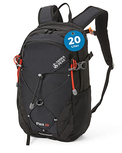 Terra Peak® Premium Wanderrucksack 20L (FLEX 20) Damen Herren & Erwachsene klein schwarz - Trekking-Rucksack wasserdicht - Daypack Rucksack & Tagesruc