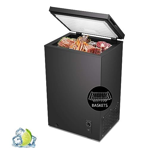 R.W.FLAME Chest Freezer 2.8 Cubic Feet, Small Deep Freezer with Basket