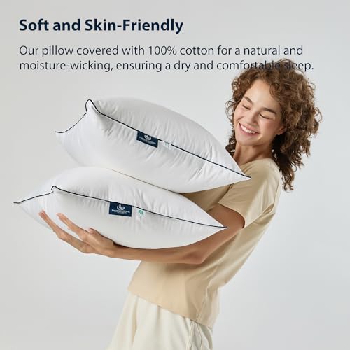 Pacific Coast Bed Pillow, Hotel Collection Goose Feather and Down Firm Pillow for Sleeping, 3-Chamber Design, Soft and Supportive (King (Pack of 2))