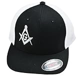 Silver Square & Compass Embroidered Masonic Flexfit Adult Trucker Hat - (Black)