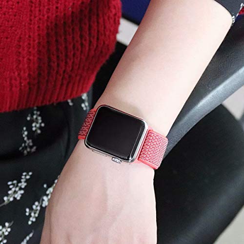 QIENGO Compatible for Apple Watch Band 42mm 44mm, New Nylon Sport Loop, Adjustable Closure Wrist Strap, Replacement Band Compatible for iWatch Series 4 3 2 1(42mm 44mm, Nectarine) - Thumbnail 3