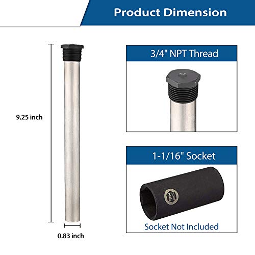 Magnesium Anode Rod for RV Water Heater, Isingo RV Anode Rod for Suburban and Mor-Flo Water Heaters Tank - 3/4"NPT Threads 9.25 Length (2 Pack,Teflon Tape included)
