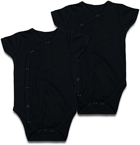 DEFAHN Baby Kimono Bodysuits Set Of 2 Unisex Short Sleeve Onesies With Side Snap (12-18m)