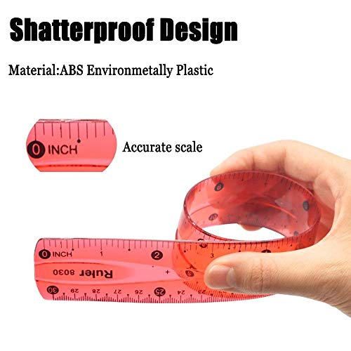 Xstar 4 Pack Flexible Rulers Durable Transparent Bendable 12 inch Rulers Shatterproof Plastic Ruler Straight Ruler Math Soft 12" Ruler,Dual Side 30cm/12inch Rulers for Student School Office(4PCS)