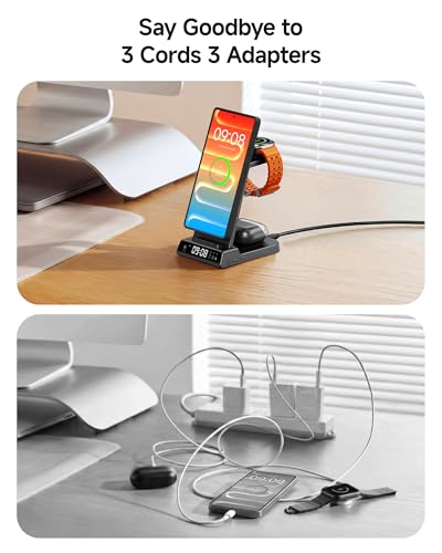 SwanScout Cargador Inalámbrico Magnético para Samsung S26 Ultra/S26+/S26/S25/S24/Z Flip 7/Z Fold, 3 en 1 Estación de Carga Inalámbrica para Galaxy Watch 8 Classic/8/Ultra/7/6/5 (Sin Adaptador) | Estación de carga 3 en 1 con reloj, solo para Samsung Watch, alineación magnética, adaptador no incluido