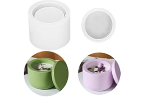 LSLEVA Storage Box with Lids Candle Jar Molds Set, Creative Silicone Candle Vessels Pot Molds, Concrete Round Stripe with Cover Bottle Making Moulds for Storage Candle Holder (G)