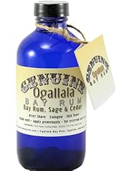 8oz Genuine Ogallala Bay Rum Sage and Cedar Aftershave. Old-time looking bottle and label.