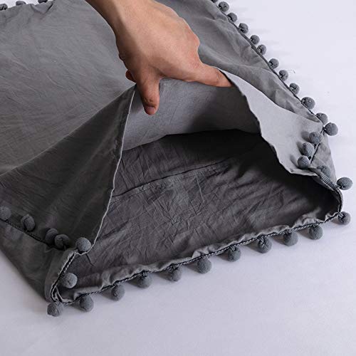 MoonxHome Pom Pom Fringe Pillowcases, Double Brushed Microfiber Pillow sham Pillow Cover Set Standard/Queen Size Light Grey