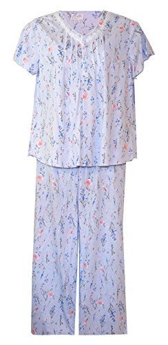 Aria Summer Wildflower Plus Size Crop Pajamas PJ's (Plus Size 2X, Light Blue with Peach / Blue Flowers)