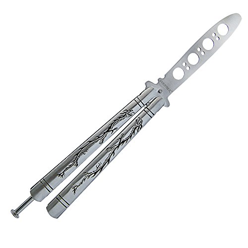 VORNNEX Practice Butterfly Knife With Sure Spring Latch, Full Stainless Steel Black Dragon Dull