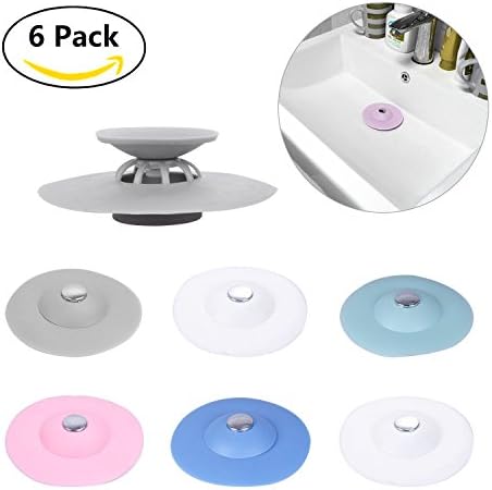 6 pcs Shower Drain Stopper Plug Bathtub Cover Silicone Hot Bathtub Strainers Protectors Good Grips Hair Catchers for Floor,Laundry,Kitchen and Bathroom,2 in 1 Stop &amp; Filters