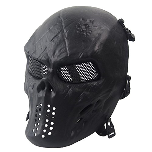 Halloween Mask, XUANOU Airsoft Paintball Full Face Skull Skeleton CS Mask Tactical Military For Halloween Celebration (Black)