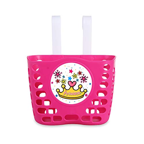 MINI-FACTORY Kid's Bike Basket, Pink Cute Princess Crown Pattern Bicycle Front Handlebar Basket for Kid Girls (Princess Crown)