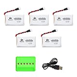 Noiposi 3.7v 720mah 25c Lipo Battery 5 PCS with X6 Charger for X708 X708W UFO 3000 Halo 3000 Halo Quadcopter Drone JJRC H42 U45 U45W Blue Jay Syma X5 X5c X5C-1 X5SW X5SC JXD UFO 398 Haktoys HAK905