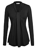 Ninedaily Women Tops Knot Front V Neck Long Sleeve Casual Tunic Blouse Black XL