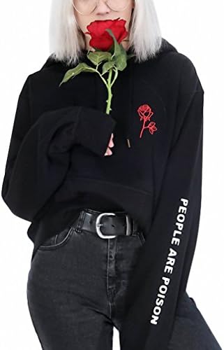 Rose Sleeve Print Hoodie Sweatshirt Black Tumblr Inspired Aesthetic Pale Pastel