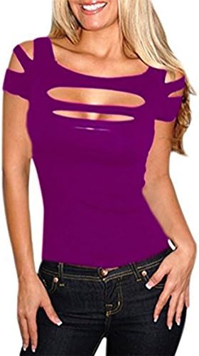 Deemers Wome's Slashed Ripped Cut Out Stretch Clubwear Party Blouse Top Pullover