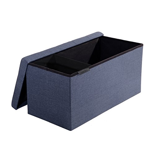 Seville Classics Foldable Tufted Storage Bench Ottoman, Midnight Blue