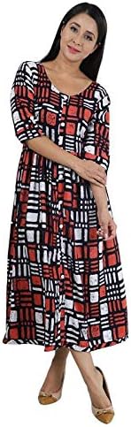 Anuthi Rayon Pleated Flared Pattern Calf Long Kurti with Half Rolled Up Sleeves and Button Highlighters for Women and Girls - Printed
