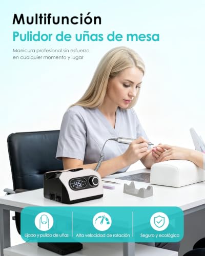 CozyZen Lima Eléctrica de Uñas Profesional 35000 RPM con Pedal | Máquina de Lijado de Uñas Enchufable con Pantalla LED, Control de Velocidad, 6 Fresas para Acrílico, Gel, Hogar y Salón