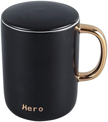 Neolith Black & White Coffee Tea Mug with Lids and 18K Gold Handle Gifts Wrapped 15 Oz Cup (Black, 15 oz)