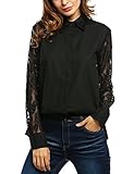 Zeagoo Women's Button Down Shirt Long Sleeve Blouse Patchwork Lace Shirt Top