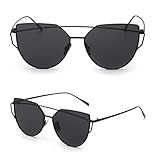 Anywa Fashion Twin-Beams Classic Women Metal Frame Mirror Sunglasses Cat Eye Glasses (Gold, Black)