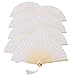 Metable 8pcs Folding Fan White Silk Bamboo Handheld Folded Fan Bridal Dancing Props Church Wedding Gift Party Favors Home Office DIY Decor
