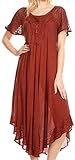 Sakkas 16603 - Egan Long Embroidered Caftan Dress/Cover up with Embroidered Cap Sleeves - Red - OS