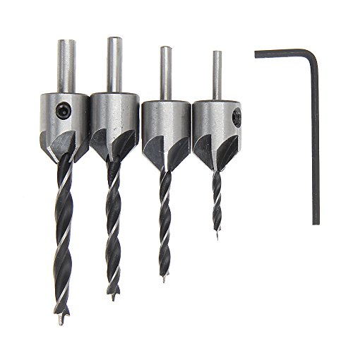 Generic 4Pcs 3mm-6mm HSS 5 Flute Countersink Drill Bit Set Drill Press Set Chamfer Reamer Woodworking Power Tools