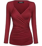 Zeagoo Women's Deep V Neck Long Sleeve Unique Cross-Front Wrap Sexy Slim Fit Fashion Tops
