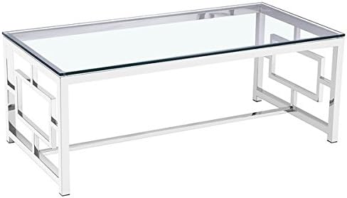 Zuri Stainless Steel Glass Coffee Table, 17.7 x 23.6 x 47