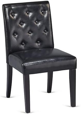 Officient Roosevelt Collection Tufted Black Faux Leather Armless Guest Chair with Espresso Wood Legs