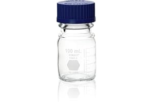 Kimble 14395-100 Borosilicate Glass GL-45 Media/Storage Bottle With Blue Polypropylene Screw Thread Cap, 100mL (Case of 10)