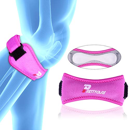 PrettyCare Knee Support Patella Strap (Unique Silicon Material with 2 Pack by Fully Adjustable Tendon Brace Band Pad - Pain Relief for Running, Arthritis, Tennis, Basketball, Tendonitis - Pink