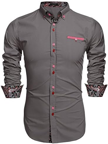 COOFANDYMens Dress Shirt Long Sleeve Casual Button Down Paisley Shirts Party Wedding Dress Shirt
