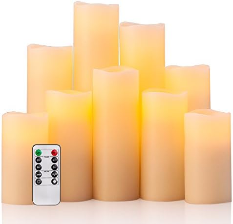 Flameless Candles Battery Operated Candles(4" 5" 6" 7" 8" 9")-Inches with 10-key Remote Control Timer,Set of 9