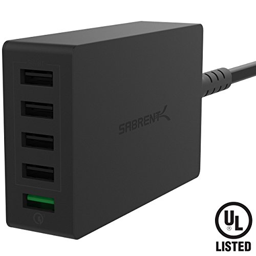 Sabrent Quick Charge 3.0 [UL Certified] 54W 5-Port Family-Sized Desktop USB Rapid Charger. Smart USB Charger with Auto Detect Technology [Black] (AX-QCS5)