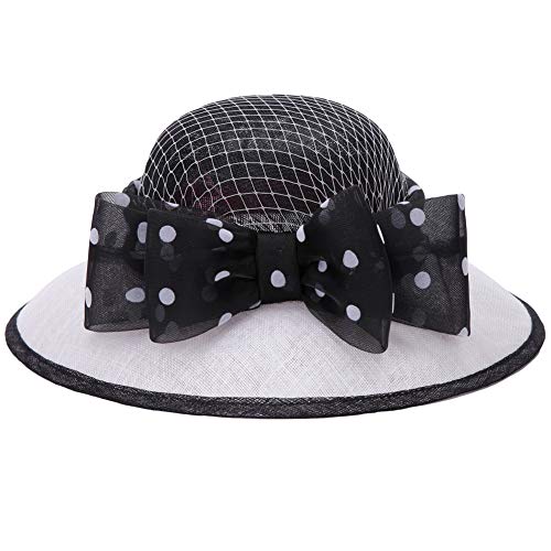 Koola's hats Lady White Black 3 Layers Sinamay Wedding Hats Sun Hat Ascot Race Derby Hat